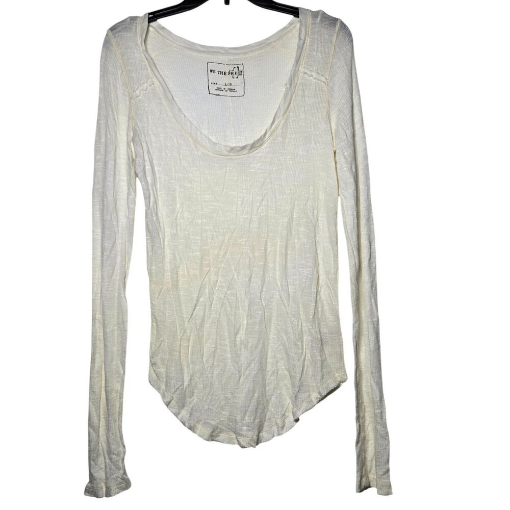 We The Free Womens Linen Blend Long Sleeve Top Large‎ Fray Stretch Elena Gilbert